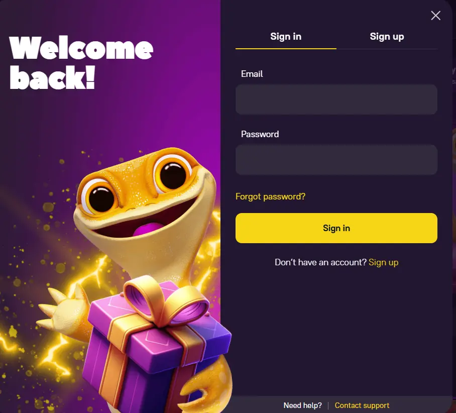 Sign-up form with a 250% welcome bonus offer, allowing new users to register at Zoome casino.