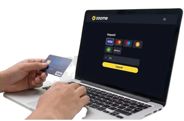 Making a Visa card deposit at Zoome casino, shown on a laptop.